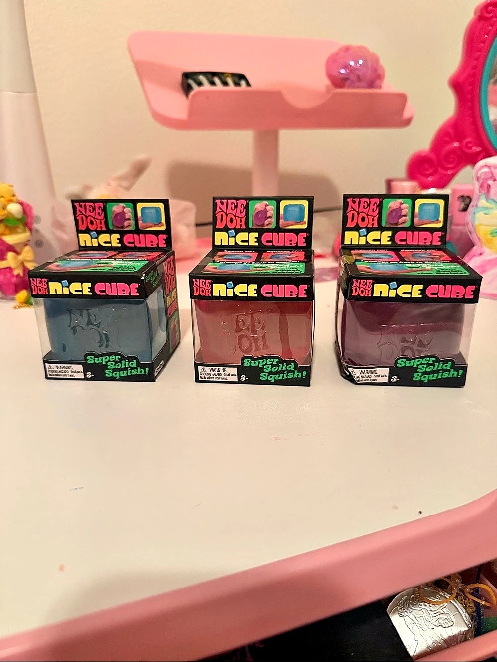 Schylling NeeDoh Nice Cube Squish Cube 3-Piece Set Pink Purple & Blue